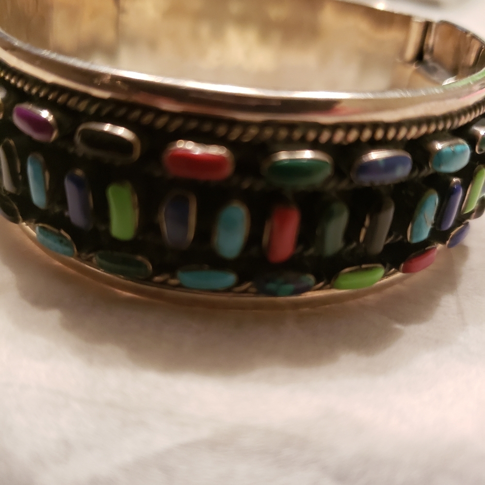 Vintage taxco multi-stone hinged bangle bracelet.